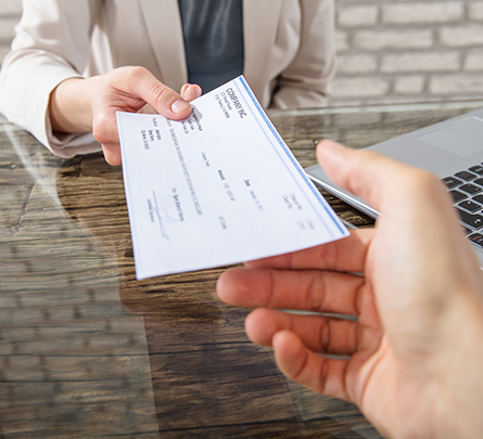 Man Collecting a Paycheck